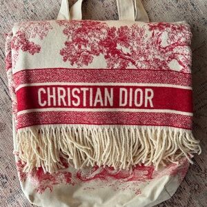 Dior Artistic Red and Cream wool blanket in tote